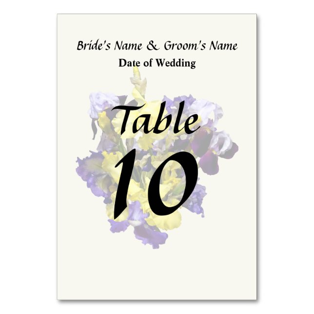 Assortment of Irises Yellow and Purple Table Number (Front)