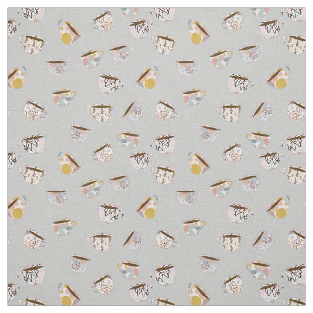 Assortment of Tea and Coffee Cups on Gray Fabric (Swatch)