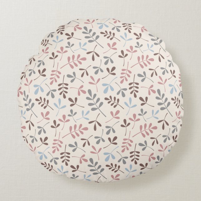 Asstd Leaves Grey Taupe Blue Pink Cream Rpt Ptn Round Cushion (Front)