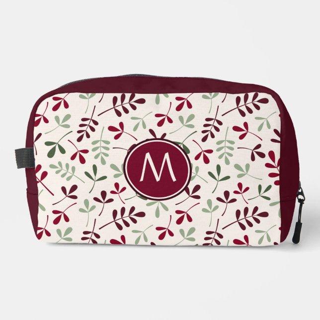 Asstd Leaves Pattern Reds Grns Crm (Personalised) Dopp Kit (Front)
