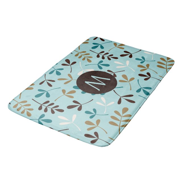 Asstd Leaves Teals Crm Gld Brwn Ptn (Personalised) Bath Mat (Angled)
