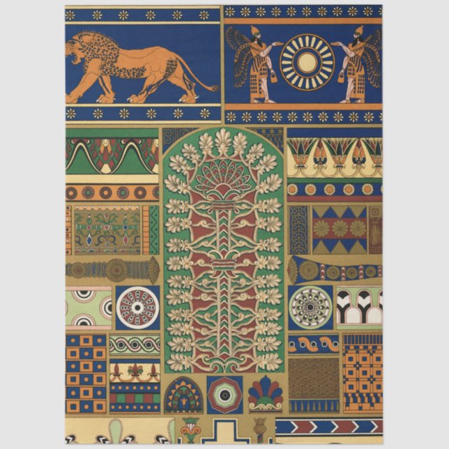 Assyrian Deity Apkallu, Winged Genius, Sun & Lion Tissue Paper (Front)