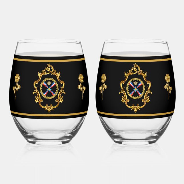 Assyrian Flag Drinkware Set Stemless Wine Glass (Front)