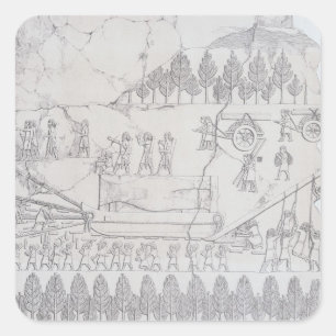 Assyrians moving a Winged Bull on a Sledge, from ' Square Sticker