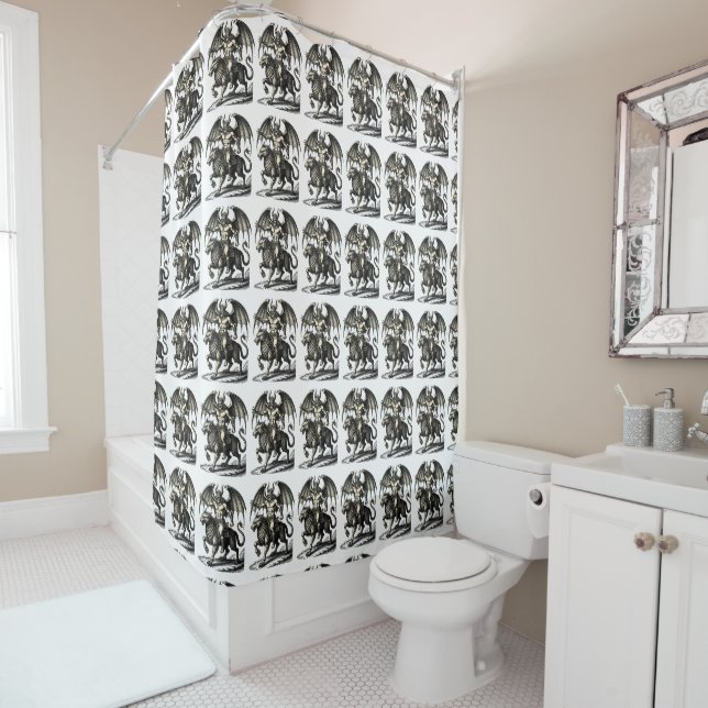 Astaroth’s Quiet Dominion Shower Curtain (In Situ)
