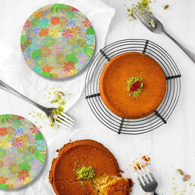 Aster & Cone flowers & tropical leaves watercolor  Paper Plate (Creator Uploaded)