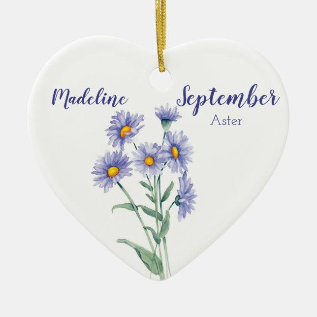 Aster September Birth Flower Ceramic Tree Decoration (Front)