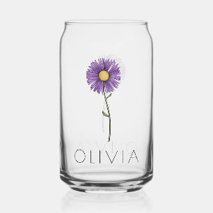 ASTER September Birth Flower Custom Name Can Glass