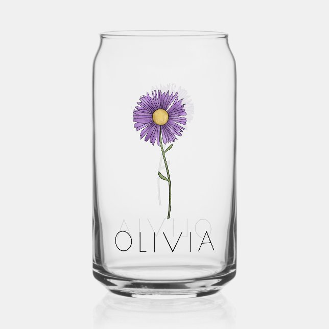 ASTER September Birth Flower Custom Name Can Glass (Front)