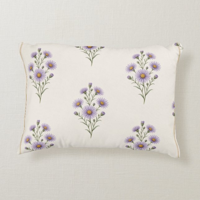 Aster, September Birth Flower Print  Decorative Cushion (Back)