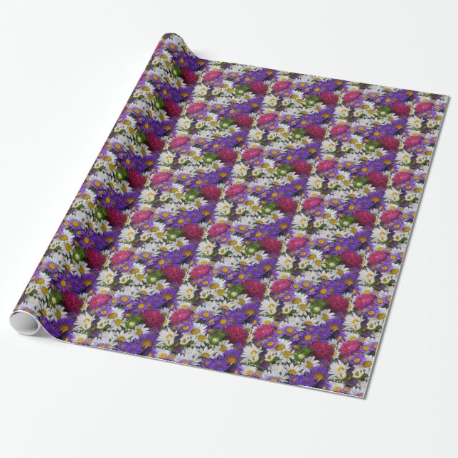 Asteracea Bouquet Tiled Pattern Wrapping Paper (Unrolled)