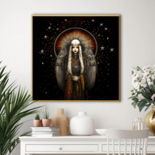 Asteria Goddess of the Stars: Silver Black Art Poster