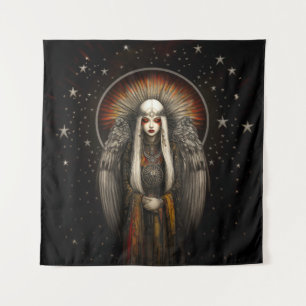 Asteria Goddess of the Stars: Silver Black Art  Tapestry