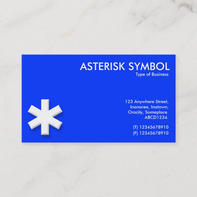 Asterisk Symbol - Blue (0033FF) Business Card (Front)