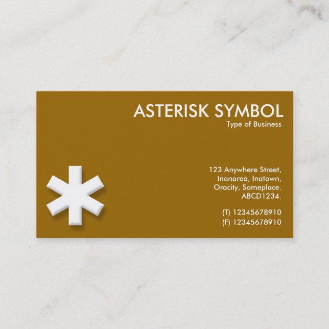 Asterisk Symbol - Brown (996600) Business Card (Front)