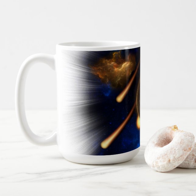 Asteroid Apocalypse Fractal Art Spacescape Coffee Mug (With Donut)