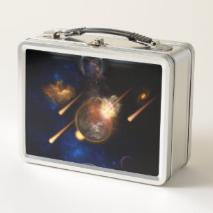 Asteroid Apocalypse Fractal Art Spacescape Metal Lunch Box