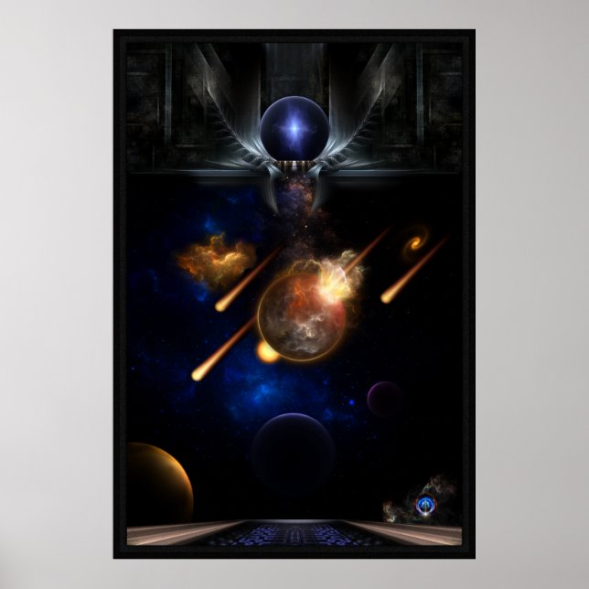 Asteroid Apocalypse Fractal Art Spacescape Poster (Front)