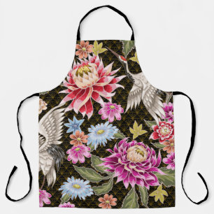 Asters Cranes: Painted Seamless Japanese Style Apron