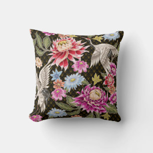 Asters Cranes: Painted Seamless Japanese Style Cushion