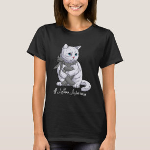 Asthma Awareness Month Grey Ribbon Cat T-Shirt