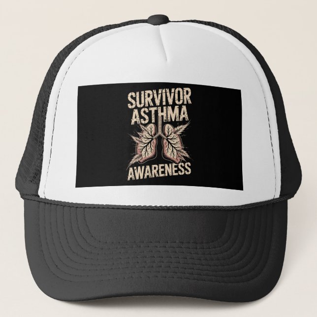 Asthma Survivor Floral Lungs Awareness Support Trucker Hat (Front)