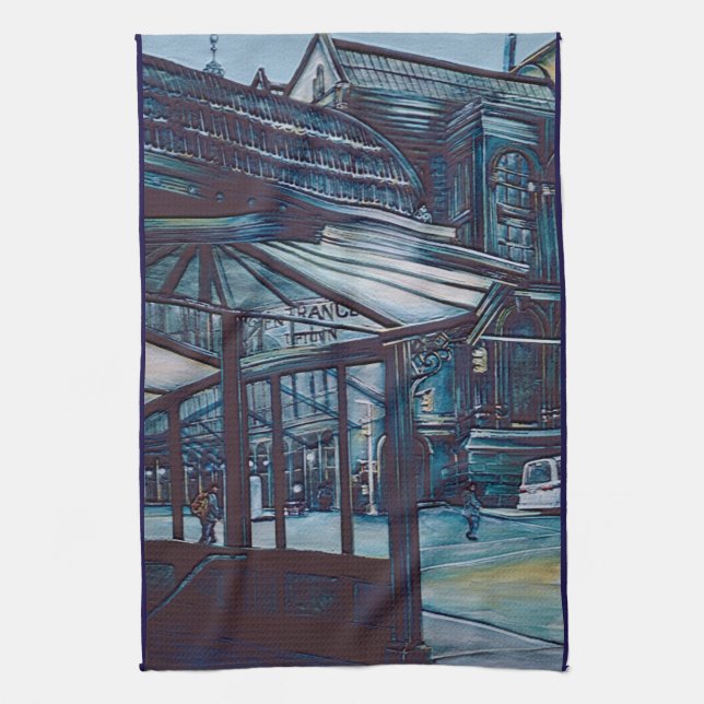 Astor Place Aborigines, NYC Tea Towel (Vertical)