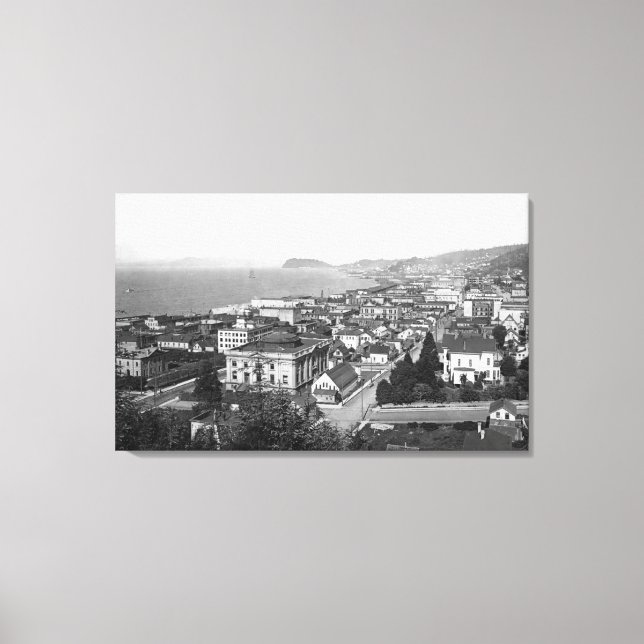 Astoria, Oregon Business Section and Waterfront Canvas Print (Front)