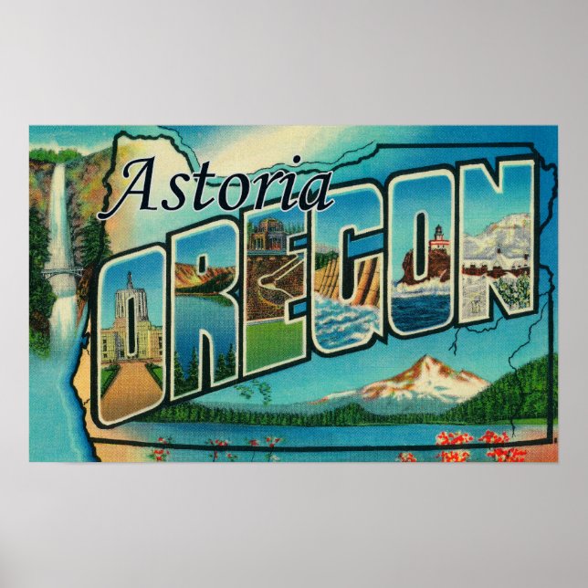 Astoria, Oregon - Large Letter Scenes Poster (Front)