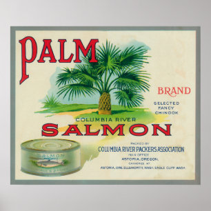Astoria, Oregon - Palm Salmon Case Label Poster
