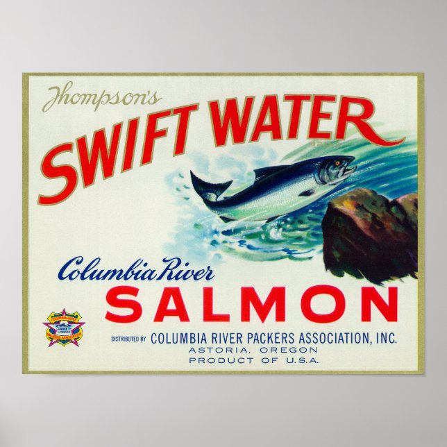 Astoria, Oregon - Thompson's Swift Water Salmon Poster (Front)