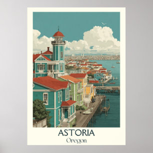 Astoria Oregon Vintage Coastal City Travel Art Poster