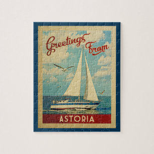 Astoria Sailboat Vintage Travel Oregon Jigsaw Puzzle