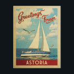 Astoria Sailboat Vintage Travel Oregon Postcard<br><div class="desc">This Greetings From Astoria Oregon vintage travel nautical design features a boat sailing on the water with seagulls and a blue sky filled with gorgeous puffy white clouds.</div>