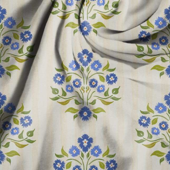 Astors Bouquet Blue Floral Hand Drawn Pattern Fabric (Creator Uploaded)