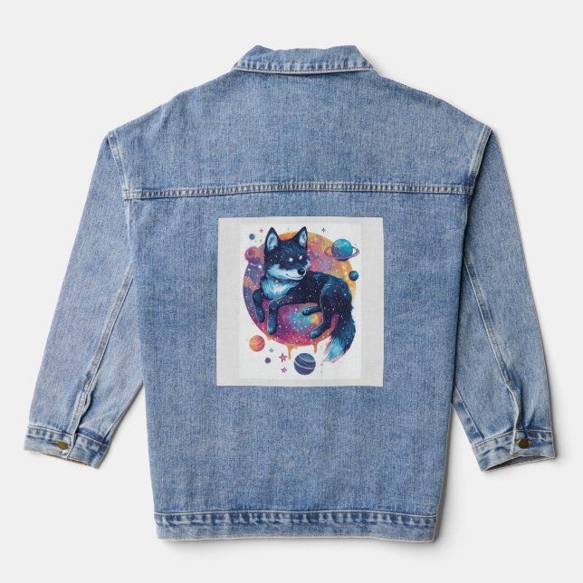 Astral Akita � Cosmic Space Dog Denim Jacket (Back)