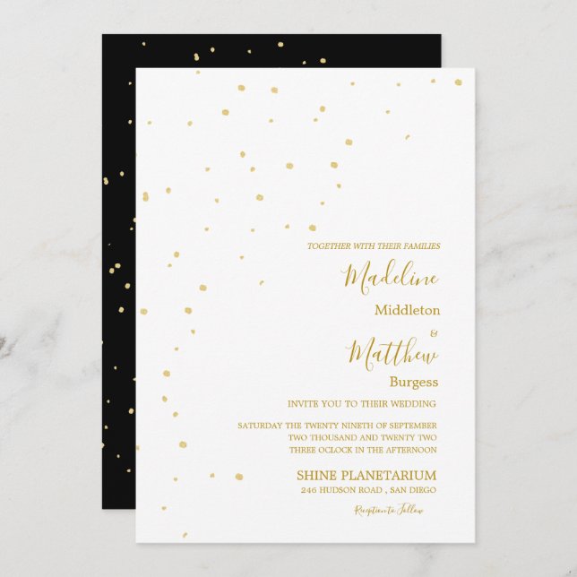 Astral Gold  Spots Black Evening Wedding Invitation (Front/Back)
