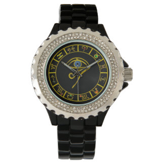 ASTRAL HORUS EYE/BLUE TALISMAN GOLD ZODIACAL SIGNS WATCH
