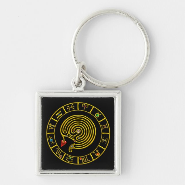 ASTRAL LABYRINTH GOLD ZODIAC CHART Astrology Key Ring (Front)