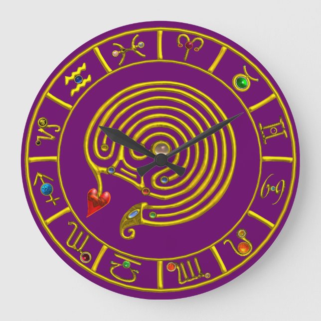 ASTRAL LABYRINTH GOLD ZODIAC CHART Astrology Large Clock (Front)