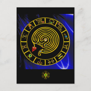 ASTRAL LABYRINTH GOLD ZODIAC CHART Astrology Postcard