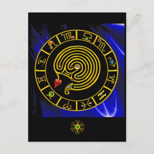 ASTRAL LABYRINTH GOLD ZODIAC CHART Astrology Postcard (Front)