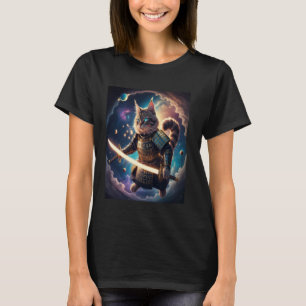 Astral Samurai Cat Guardian of the Celestial Waves T-Shirt