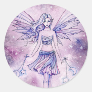 Astralina Cute Purple Blue Fairy Illustration Classic Round Sticker