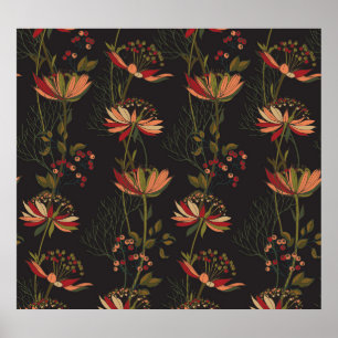 Astrantia flowers: floral vintage weave. poster