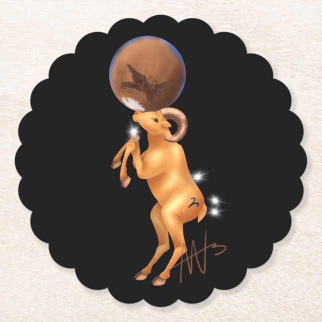 Astro Aries Mars Zodiac Paper Coaster (Front)