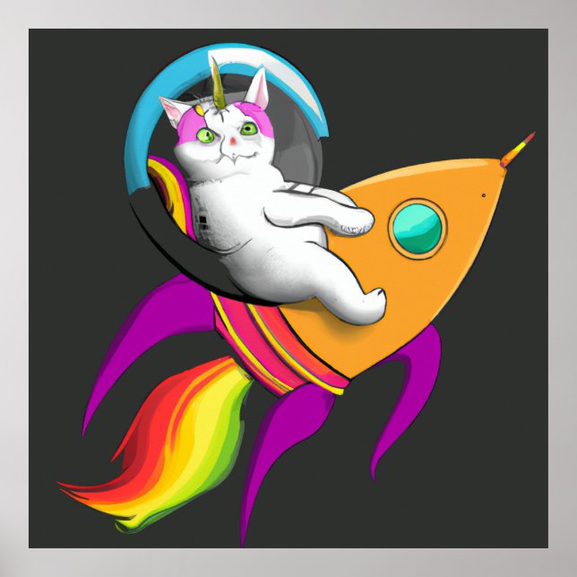 Astro Kitty Unicorn Space - Digital Art Wall Poster (Front)