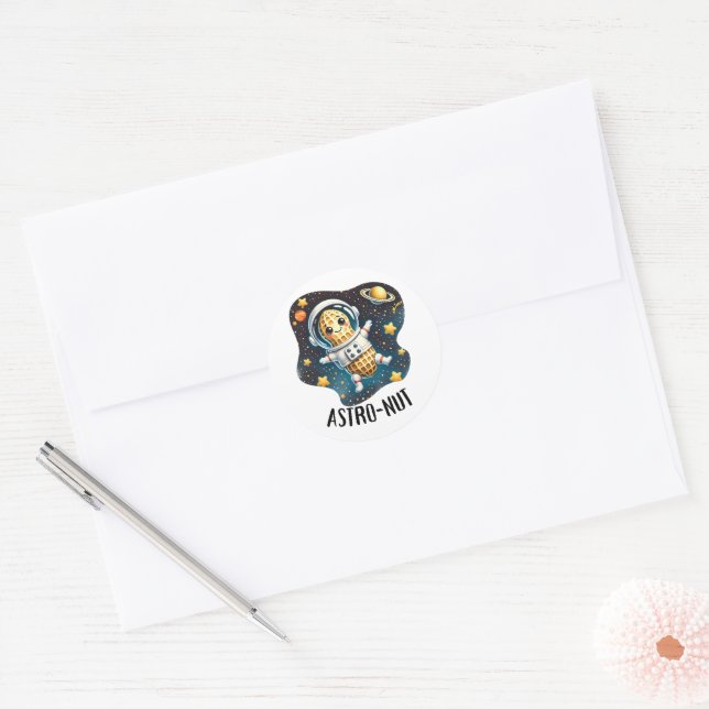 Astro-Nut Peanut, Astronaut Pun |  Classic Round Sticker (Envelope)