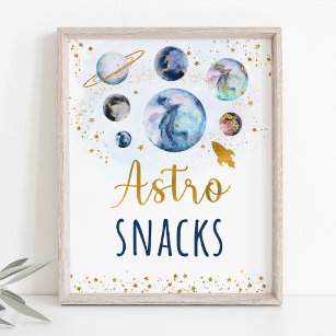 Astro Snacks Blue Gold Space Birthday Sign