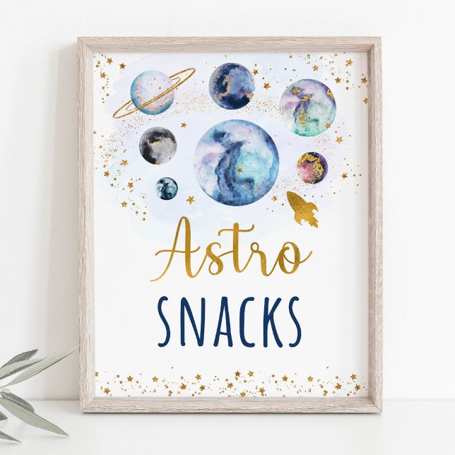 Astro Snacks Blue Gold Space Birthday Sign (Creator Uploaded)